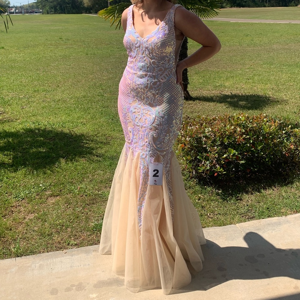 Nude/ Iridescent Gown. Size 4